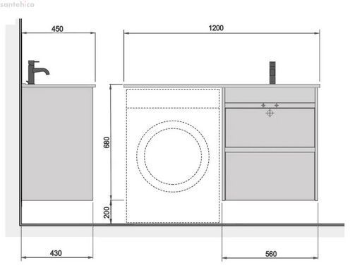 Тумба подвесная над стиральной машиной Мойдодыр Polo Loft 60-U бетон светлый 00-0009406 с раковиной ADAM 120 R