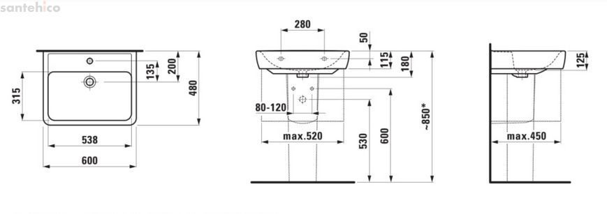 Раковина підвісна Laufen Pro 60 см H8189520001041
