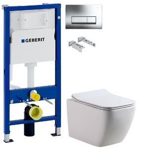 Інсталяція Geberit Duofix 458.103.00.1 з клавішею клавішею Delta50 хром глянцевий + Унітаз підвісний Dusel Cubis DWHT10201030R з сидінням Soft Close