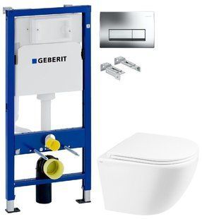 Інсталяція Geberit Duofix 458.103.00.1 з клавішею клавішею Delta50 хром глянцевий + Унітаз підвісний Qtap Robin QT1333046ENRW з сидінням Soft Close