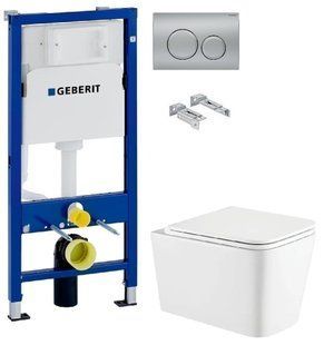 Інсталяція Geberit Duofix 458.103.00.1 з клавішею Delta20 хром матовий + Унітаз підвісний Koller Pool Kvadro KR-0530-RW із сидінням Soft Close