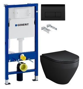 Інсталяція Geberit Duofix 458.103.00.1 з клавішею Delta50 чорний глянцевий + Унітаз підвісний Am.Pm Spirit V2.0 чорний матовий C701700MBSC з сидінням Soft Close