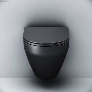 Инсталляция Geberit Duofix 458.103.00.1 с клавишей Delta50 черный глянцевый + Унитаз подвесной Am.Pm Spirit V2.0 черный матовый C701700MBSC с сиденьям Soft Close