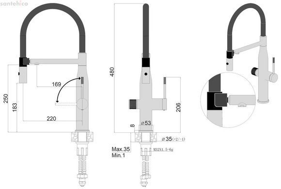 Смеситель для кухни Fabiano FKM 3125 SS Nano Graphite pvd-графит 8231.401.1709 под фильтрованную воду