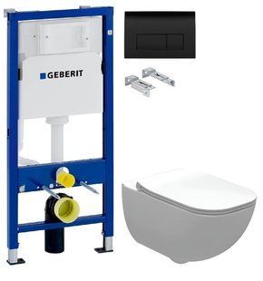 Інсталяція Geberit Duofix 458.103.00.1 з клавішею Delta50 чорний глянцевий + Унітаз підвісний Roca Alegra Rimless A34H139000 з сидінням Soft Close