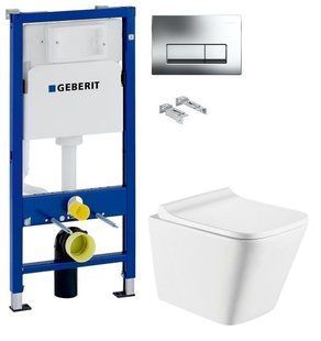 Инсталляция Geberit Duofix 458.103.00.1 с клавишей клавишей Delta50 хром глянец + Унитаз подвесной Koller Pool Trend Rimless TR-0490-RW с сиденьем Soft Close