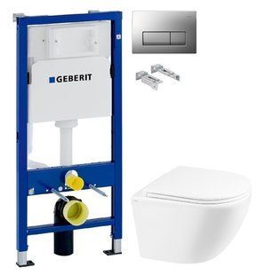 Інсталяція Geberit Duofix 458.103.00.1 з клавішею Delta50 хром матовий + Унітаз підвісний Qtap Robin Ultra Quiet QT1333046EUQW з сидінням Soft Close