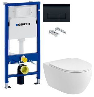 Инсталляция Geberit Duofix 458.103.00.1 с черной клавишей Delta 51 + Унитаз подвесной Am.Pm Bliss L C531739WH с сиденьем Soft Close