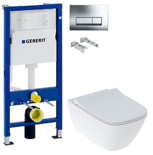 Инсталляция Geberit Duofix 458.103.00.1 с клавишей клавишей Delta50 хром глянец + Унитаз подвесной Geberit Smyle Square 500.685.01.1 с сиденьем Soft Close