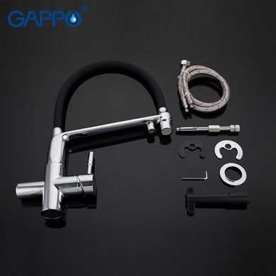 Змішувач для кухні на дві води GAPPO G4398-7 з гнучким виливом, чорний/хром