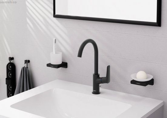 Смеситель для раковины Hansgrohe Logis черный матовый 71130670 с донным клапаном