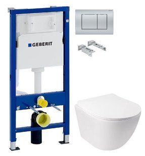 Інсталяція Geberit Duofix 458.103.00.1 з клавішею Delta30 хром матовий + Унітаз підвісний Qtap Jay Ultra Quiet QT07335177W з сидінням Soft Close