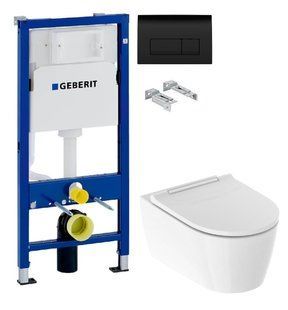 Інсталяція Geberit Duofix 458.103.00.1 з клавішею Delta50 чорний матовий + Унітаз підвісний Geberit One TurboFlush 500.202.01.1 з сидінням Soft Close