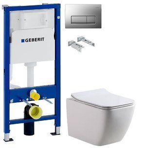 Інсталяція Geberit Duofix 458.103.00.1 з клавішею клавішею Delta50 хром матовий + Унітаз підвісний Dusel Cubis DWHT10201030R з сидінням Soft Close