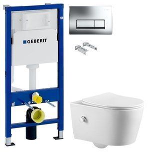 Инсталляция Geberit Duofix 458.103.00.1 с клавишей клавишей Delta50 хром глянцевый + Унитаз подвесной с функцией биде ASIGNATURA Simple Bend 37852805 с сиденьем Soft Close