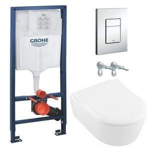 Инсталляция Grohe Rapid SL 38775001 комплект 4 в 1 + Унитаз подвесной Villeroy&Boch AVENTO 5656RS01 с крышкой Slim Soft Close