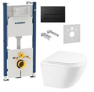 Инсталляция GEBERIT DUOFIX 3В1 458.126.00.1 с клавишей смыва Geberit Delta51 115.105.DW.1 + Унитаз подвесной Qtap Robin Rimless 490x370x360 с сиденьем Slim Soft-close QT1333046ER W
