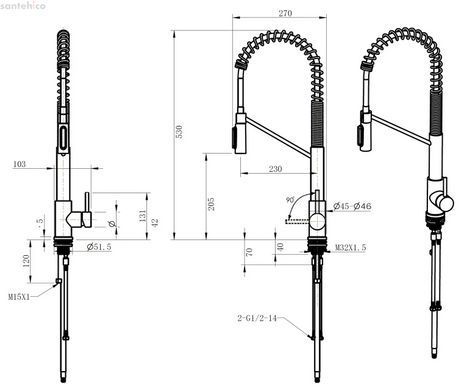 Змішувач для кухні Fabiano FKM 3128 Black Steel pvd-графіт 8231.403.1911 під фільтровану воду