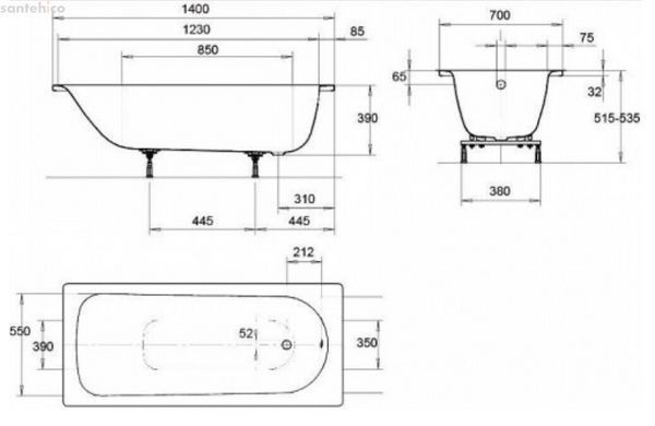 Ванна стальная Kaldewei Eurowa 140х70 Mod 309 119512030001