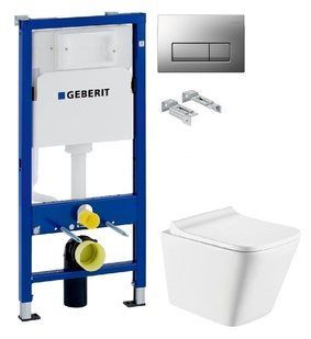 Инсталляция Geberit Duofix 458.103.00.1 с клавишей Delta50 хром матовый + Унитаз подвесной Koller Pool Trend Tornado 3.0 TR-0490-RQ3 с сиденьем Soft Close