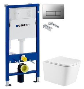 Инсталляция Geberit Duofix 458.103.00.1 с клавишей Delta50 хром матовый + Унитаз подвесной Qtap Crow Ultra Quite QT05335171W с сиденьям Soft Close