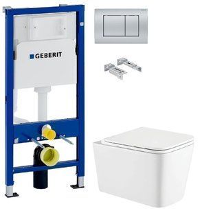 Інсталяція Geberit Duofix 458.103.00.1 з клавішею Delta30 хром матовий + Унітаз підвісний Koller Pool Kvadro KR-0530-RW із сидінням Soft Close