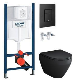 Інсталяція Grohe Rapid SL 3884000G з клавішею Skate Cosmopolitan чорною матовою + Унітаз підвісний Am.Pm Spirit V2.0 чорний матовий C701700MBSC з сидінням Soft Close