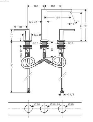 Змішувач на раковини Hansgrohe Tecturis E EcoSmart+ шліфована бронза 73030140 з донним клапаном Push-Open