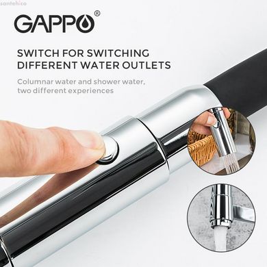 Смеситель с гибким изливом для кухни GAPPO G4398-15, 2 режима, черный/хром