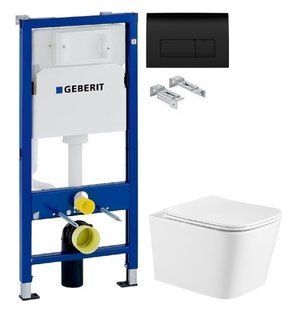 Инсталляция Geberit Duofix 458.103.00.1 с клавишей Delta50 черный глянцевый + Унитаз подвесной Qtap Crow Ultra Quite QT05335171W с сиденьям Soft Close