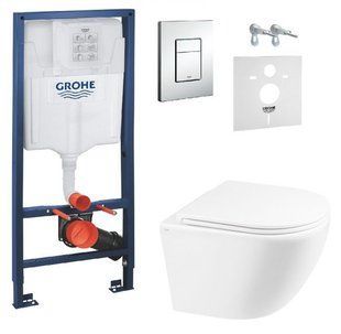 Инсталляция Grohe Rapid SL 38772001 4 в 1 + Унитаз подвесной Qtap Robin Rimless 490x370x360 с сиденьем Slim Soft-close QT1333046ER W