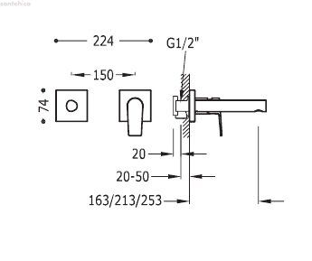 Настінний змішувач для раковини Tres Project-tres, 253 мм (21120283)