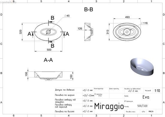 Раковина MIRAGIO EVA MATT 0000188