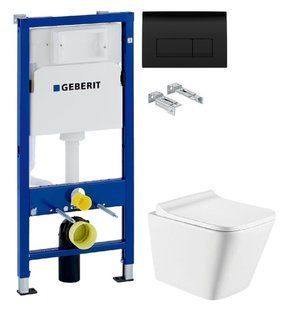 Инсталляция Geberit Duofix 458.103.00.1 с клавишей Delta50 черный матовый + Унитаз подвесной Koller Pool Trend Tornado 3.0 TR-0490-RQ3 с сиденьем Soft Close
