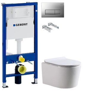 Инсталляция Geberit Duofix 458.103.00.1 с клавишей клавишей Delta50 хром матовый + Унитаз подвесной Dusel Arez DWHT10210230R с сиденьем Soft Close