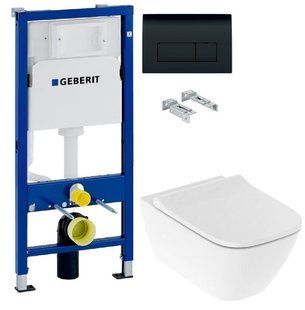Інсталяція Geberit Duofix 458.103.00.1 з клавішею Delta50 чорний матовий + Унітаз підвісний Geberit Smyle Square 500.683.00.2 з сидінням Soft Close