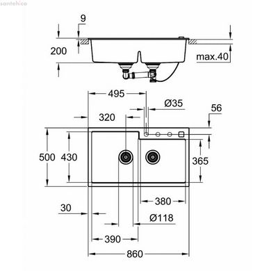 Кухонная гранитная мойка Grohe EX Sink 31649AT0 K500 двойная