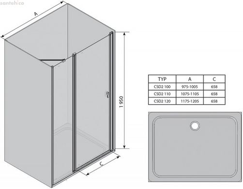 Ravak Душевые двери двухэлементные Chrome CSD2-110 сатин+Transparent