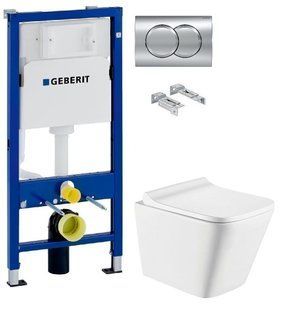 Інсталяція Geberit Duofix 458.103.00.1 з клавішею Delta01 хром глянсовий + Унітаз підвісний Koller Pool Trend Rimless TR-0490-RW із сидінням Soft Close