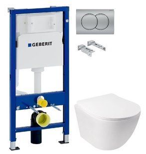 Інсталяція Geberit Duofix 458.103.00.1 з клавішею Delta01 хром матовий + Унітаз підвісний Qtap Jay Ultra Quiet QT07335177W з сидінням Soft Close