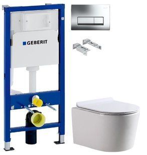 Инсталляция Geberit Duofix 458.103.00.1 с клавишей клавишей Delta50 хром глянец + Унитаз подвесной Dusel Arez DWHT10210230R с сиденьем Soft Close