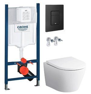 Инсталляция Grohe Rapid SL 3884000G с клавишей Skate Cosmopolitan черной матовой + Унитаз подвесной Am.Pm Sense C741701SC с сиденьям Soft Close