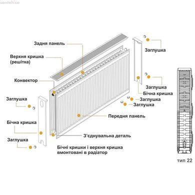 Радиатор стальной панельный KALDE 22 низ/справа 600х2000 (без OUTER) 14397