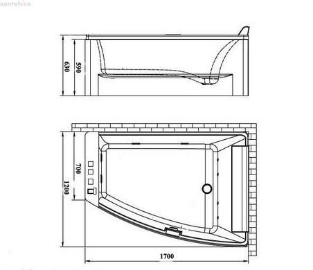 Ванна акриловая VOLLE 170х120х63 (TS-100/L) + панель + ножки