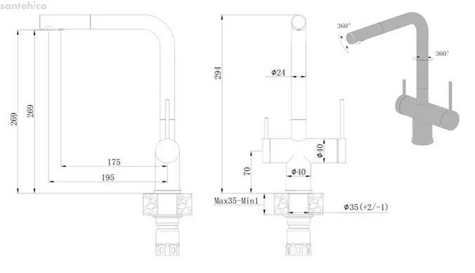 Змішувач для кухні Fabiano FKM 3114 SS Antracit антрацит 8231.401.0776 під фільтровану воду