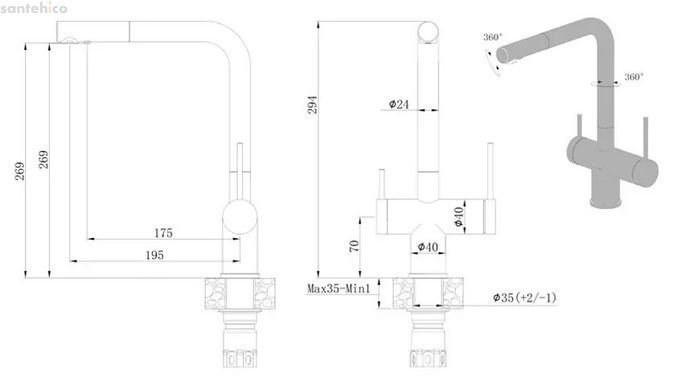Змішувач для кухні Fabiano FKM 3114 SS Antracit антрацит 8231.401.0776 під фільтровану воду