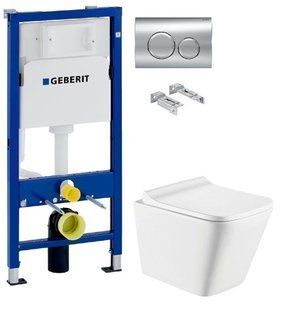 Інсталяція Geberit Duofix 458.103.00.1 з клавішею Delta20 хром глянсовий + Унітаз підвісний Koller Pool Trend Rimless TR-0490-RW із сидінням Soft Close
