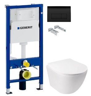 Інсталяція Geberit Duofix 458.103.00.1 з клавішею Delta50 чорна матова + Унітаз підвісний Qtap Jay Ultra Quiet QT07335177W з сидінням Soft Close
