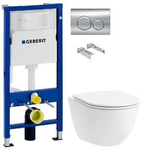 Инсталляция Geberit Duofix 458.103.00.1 с клавишей Delta20 хром глянцевый + Унитаз подвесной Laufen Pro H8669570000001 с крышкой Slim Soft Close