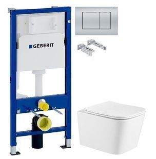 Инсталляция Geberit Duofix 458.103.00.1 склавишей Delta30 хром матовый + Унитаз подвесной Qtap Crow Ultra Quite QT05335171W с сиденьям Soft Close